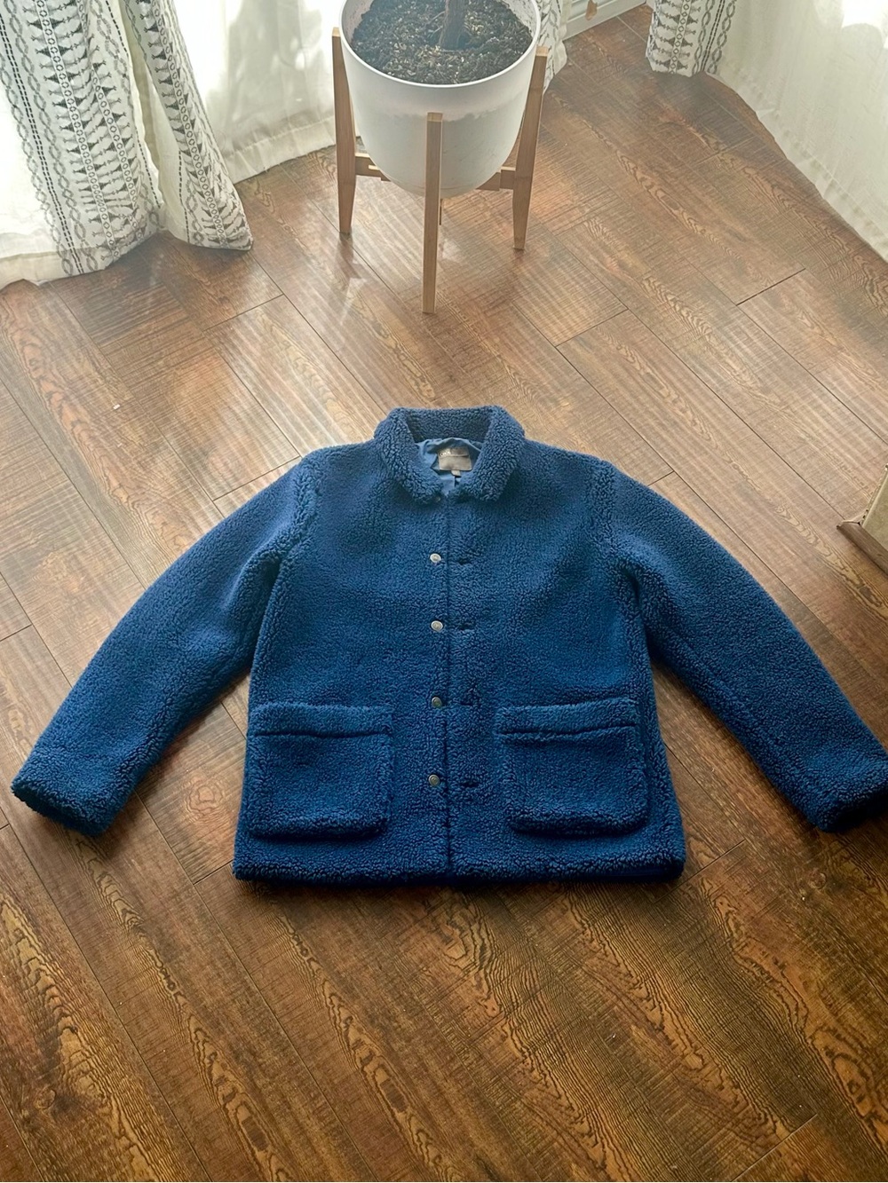 ASOS Navy Blue Woman Faux Fur Sherpa Button Jacket